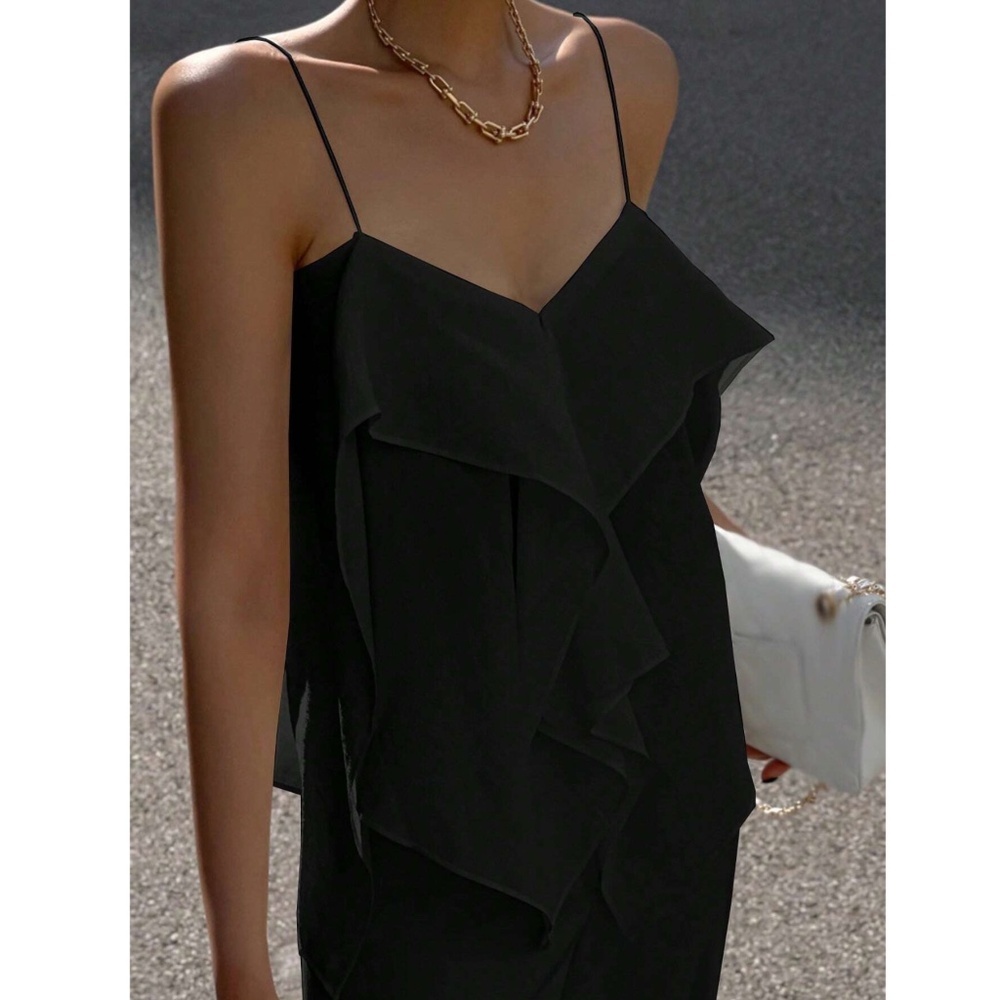 Black Ruffle Cami Top Flowy - Picture 4 of 7